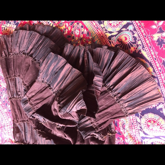 Chocolate brown crepe and corduroy tiered skirt - Picture 13 of 14